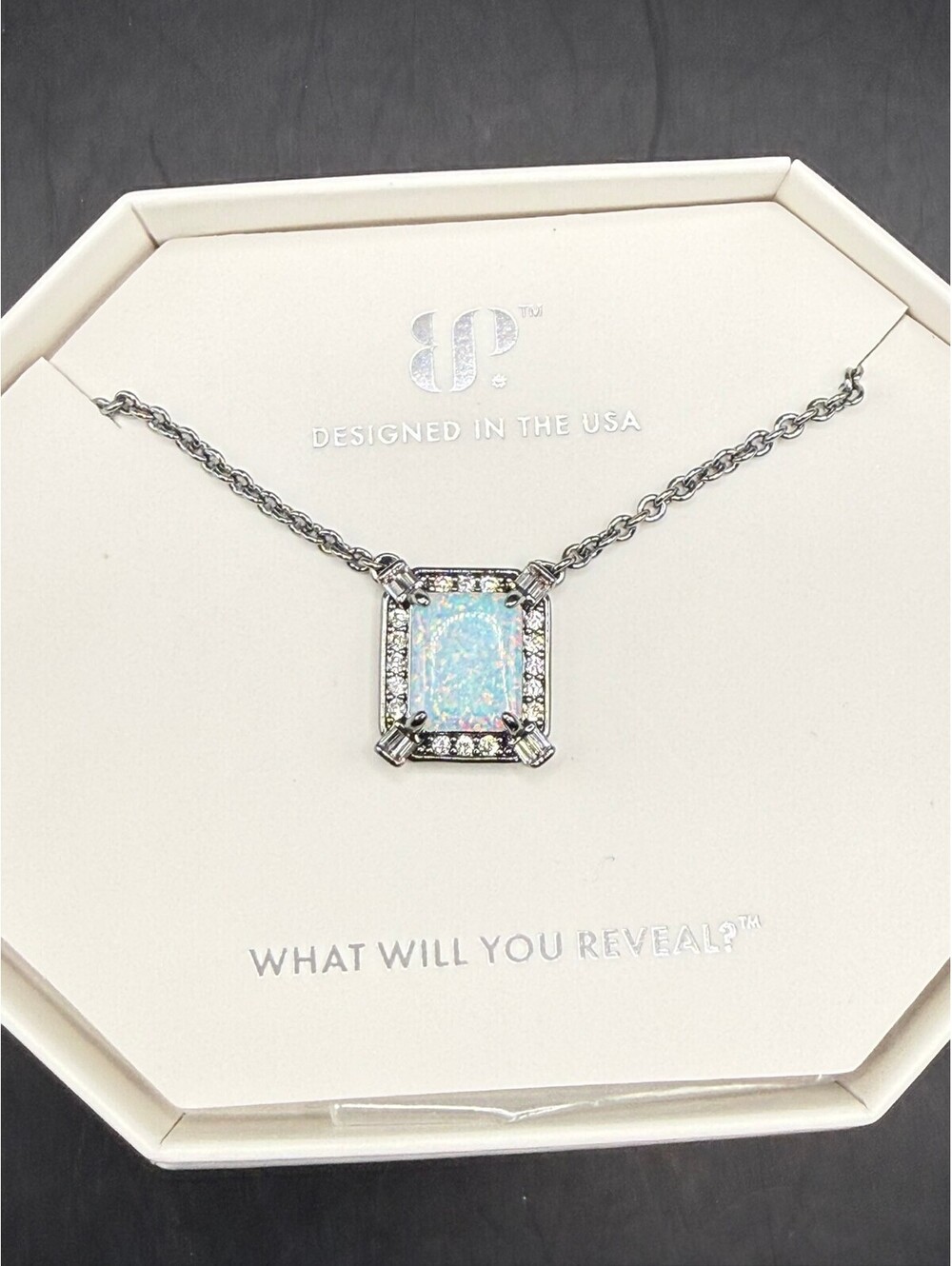 Bomb Party Milky White Opal To Speak in Sparkle October 2025 necklace